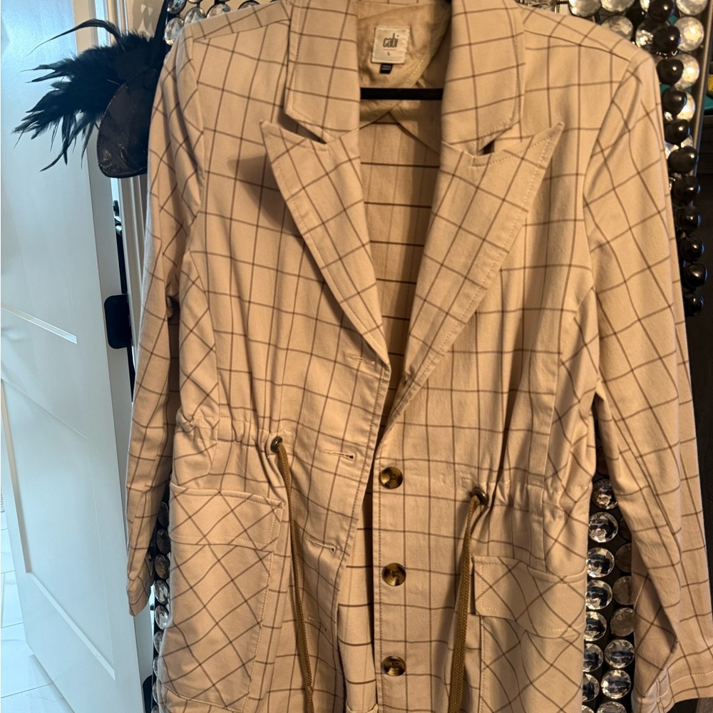 CAbi Women's Beige Grid Trench Coat